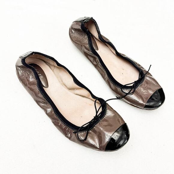 Bloch Patent Leather Cap Toe Gray Black Round Toe Ballet Flat Shoes Size 39.5 - Picture 4 of 5
